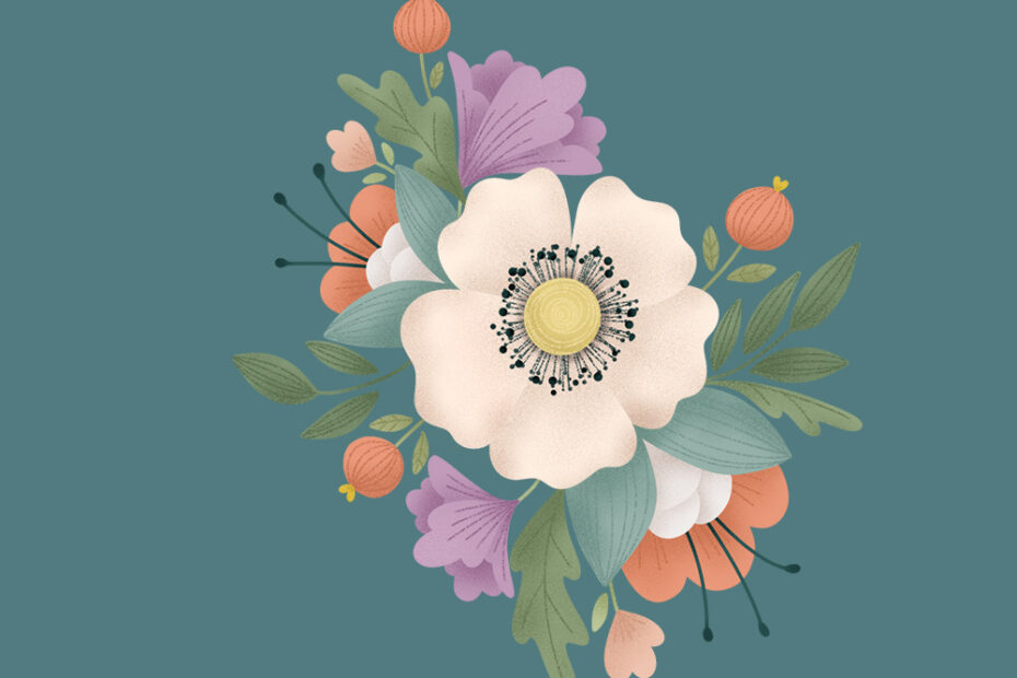 Illustration numérique : composition florale avec Procreate