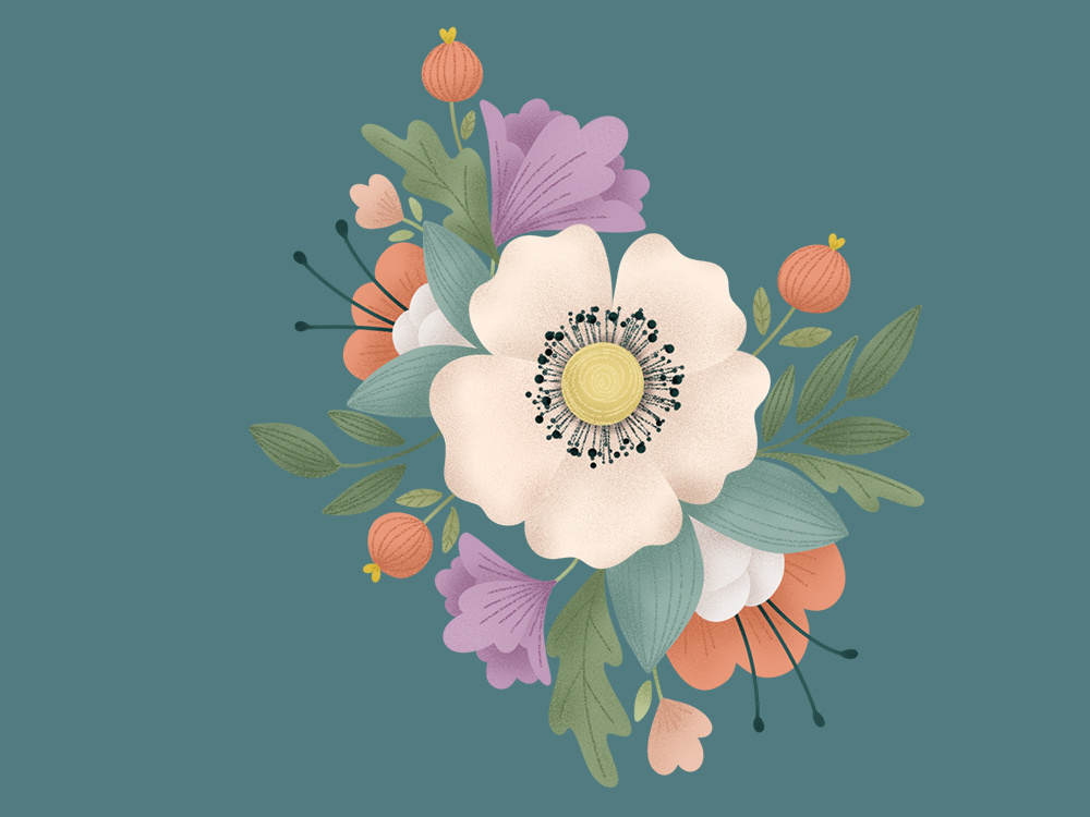 Illustration numérique : composition florale avec Procreate