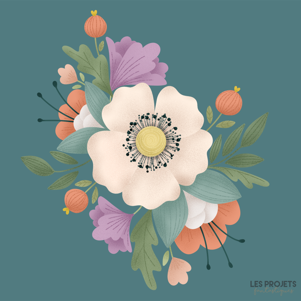 Illustration numérique : composition florale avec Procreate