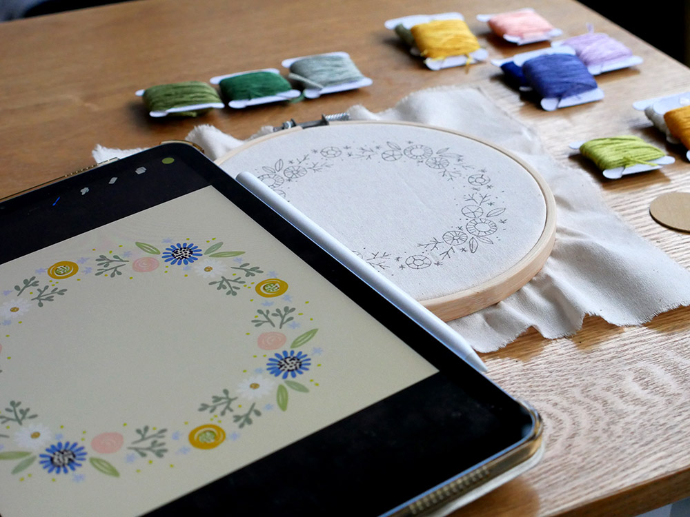 Broderie : une couronne de petites fleurs à broder
